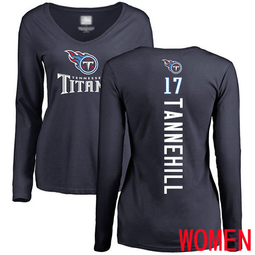 Tennessee Titans Navy Blue Women Ryan Tannehill Backer NFL Football #17 Long Sleeve T Shirt